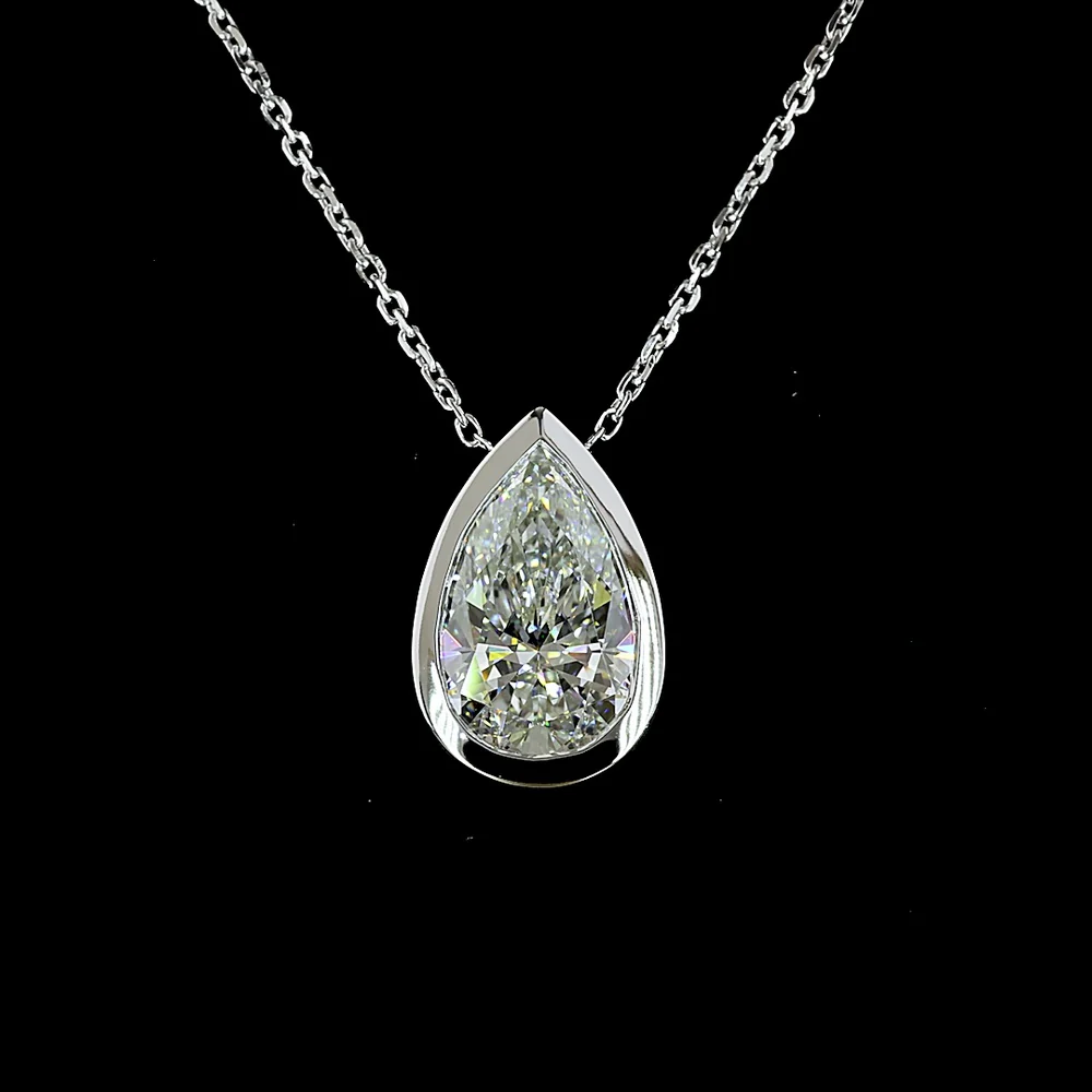 14K White Gold Pear Shaped Lab Diamond Solitaire Pendant with Bezel Setting - 2.54 Carat Total Diamond Weight, E-F Color, VS1 Clarity - Covaloro Fine Jewelry - Image 2