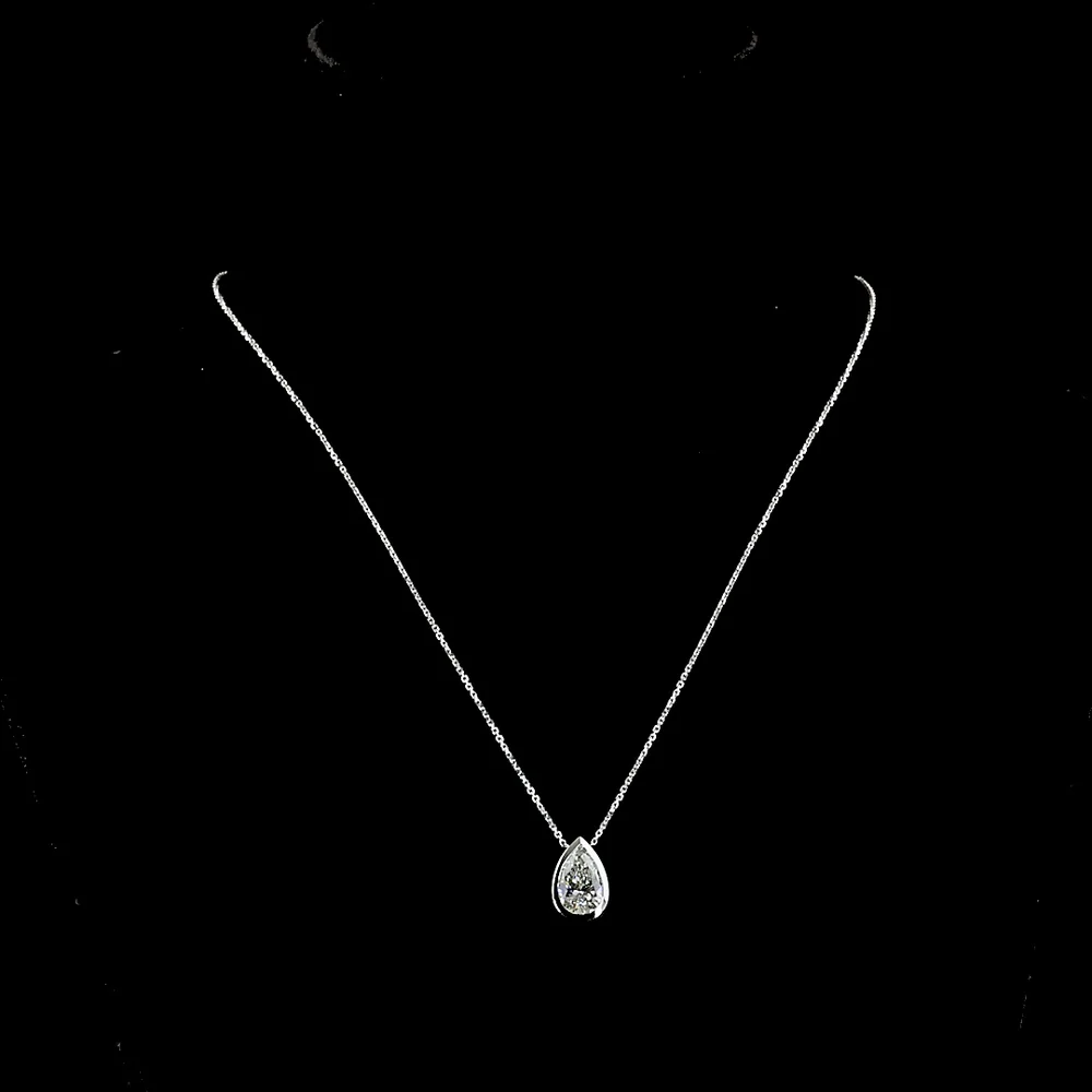 14K White Gold Pear Shaped Lab Diamond Solitaire Pendant with Bezel Setting - 2.54 Carat Total Diamond Weight, E-F Color, VS1 Clarity - Covaloro Fine Jewelry - Image 4