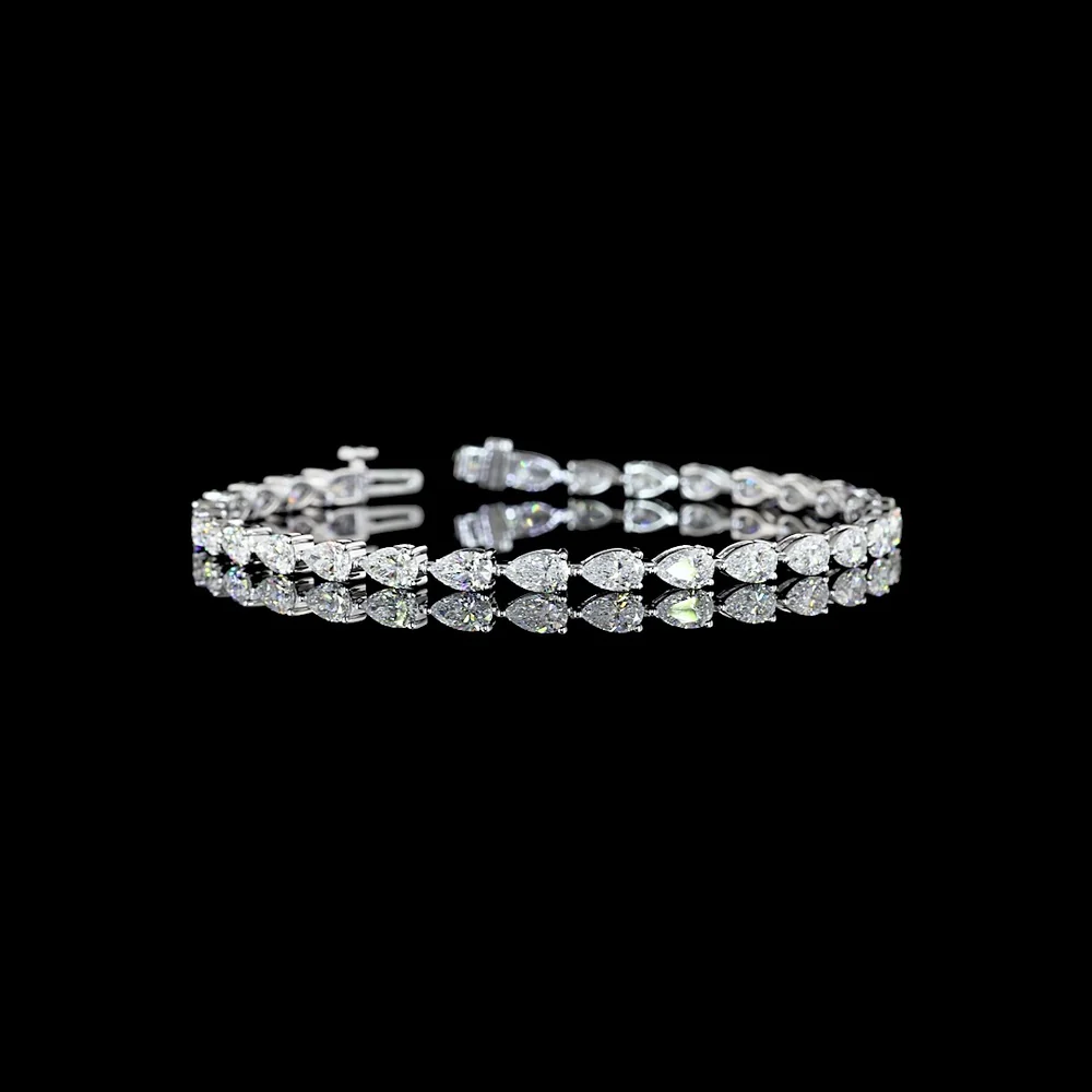14K White Gold Pear-Shaped Lab Diamond Tennis Bracelet with East-West Prong Setting - 6.52 Carat Total Weight - Covaloro Fine Jewelry