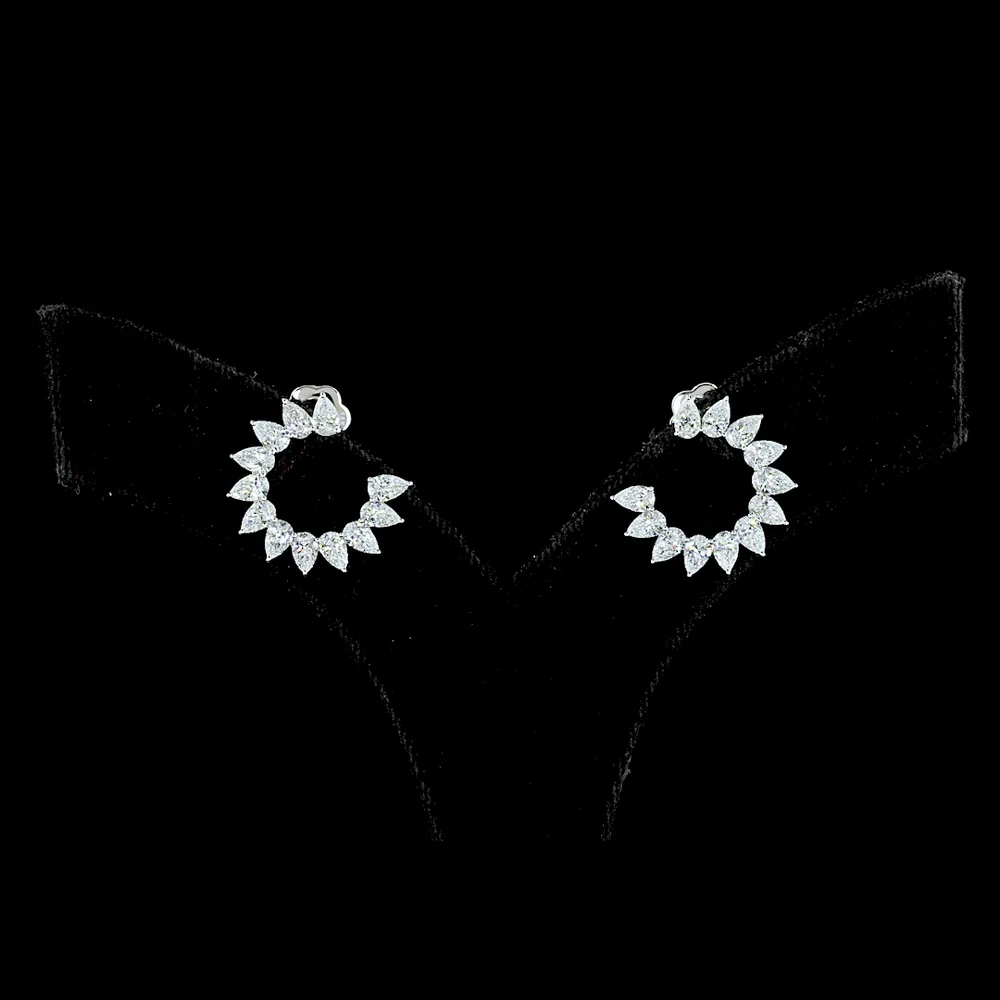 14K White Gold Pear-Shaped Lab Diamond Wreath Earrings - 2.75 Carats Total Diamond Weight, E-F Color VS1 Clarity - Covaloro Fine Jewelry