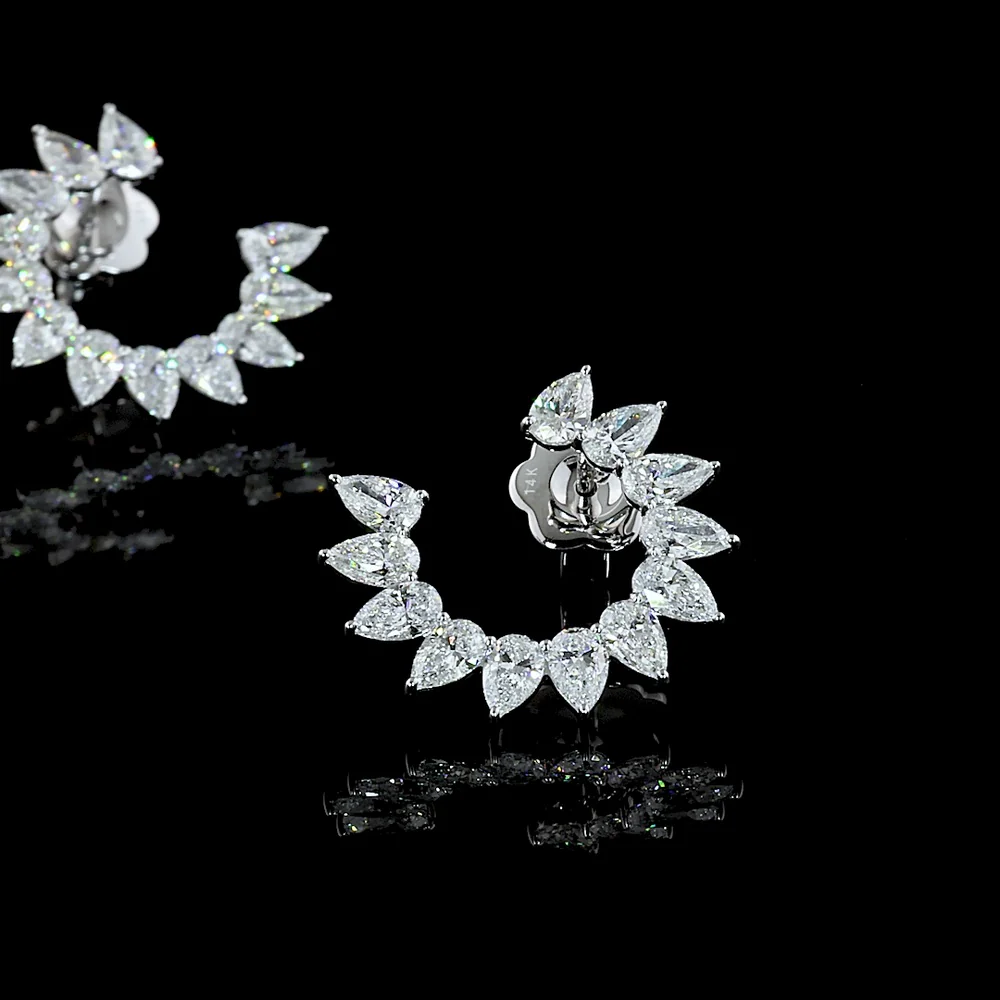 14K White Gold Pear-Shaped Lab Diamond Wreath Earrings - 2.75 Carats Total Diamond Weight, E-F Color VS1 Clarity - Covaloro Fine Jewelry - Image 2