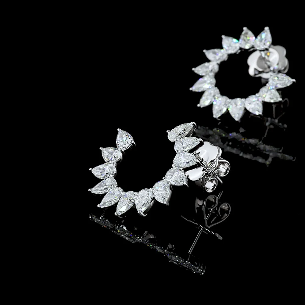 14K White Gold Pear-Shaped Lab Diamond Wreath Earrings - 2.75 Carats Total Diamond Weight, E-F Color VS1 Clarity - Covaloro Fine Jewelry - Image 4