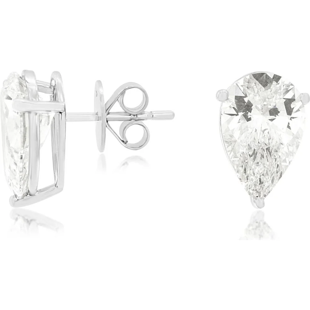 14K White Gold Pear-Shaped Lab-Grown Diamond Stud Earrings - 6.00 Carat Total Diamond Weight - Royal Jewelry