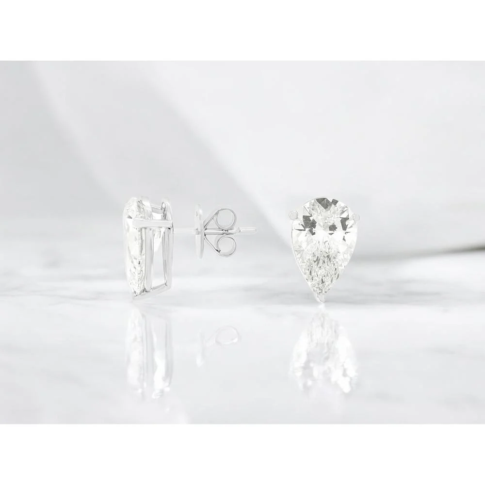 14K White Gold Pear-Shaped Lab-Grown Diamond Stud Earrings - 6.00 Carat Total Diamond Weight - Royal Jewelry - Image 2