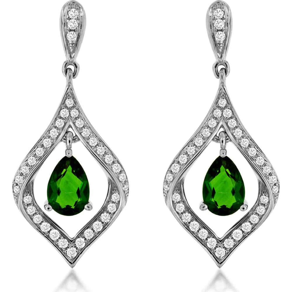 14K White Gold Pear-Shaped Russalite and Diamond Drop Earrings - 0.90 Carat Total Russalite Weight, 0.29 Carat Total Diamond Weight - Royal Jewelry