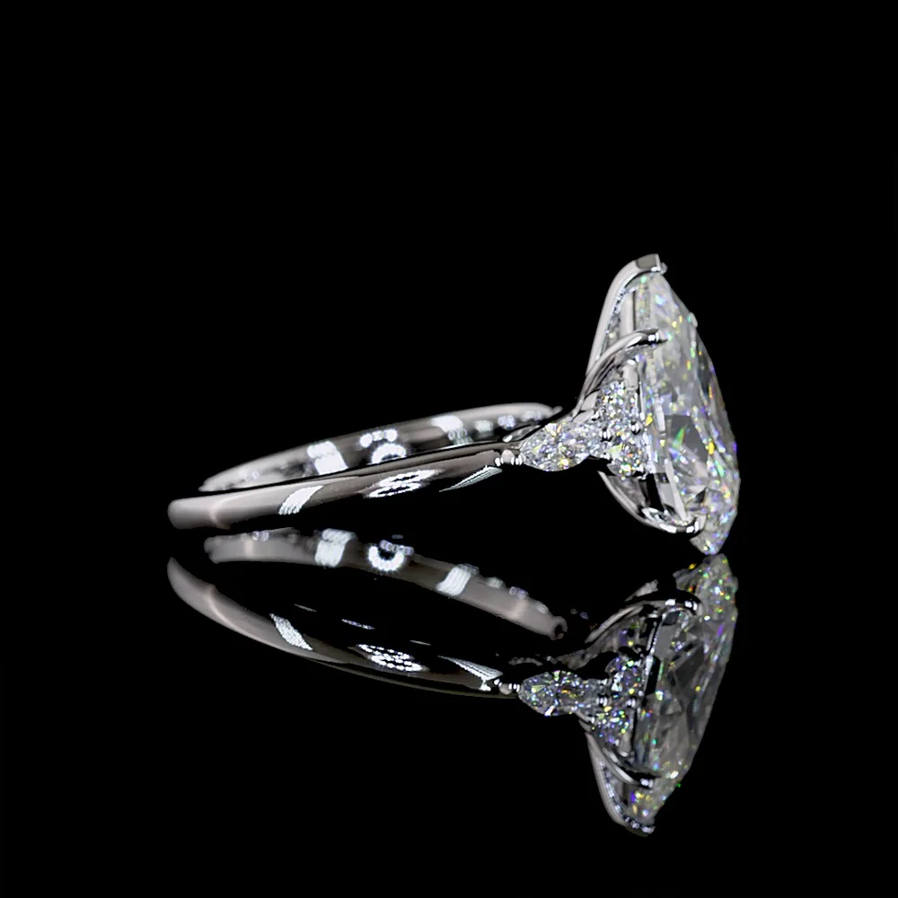 14K White Gold Pear-Shaped Special Ring with Marquise and Round Lab Diamond Side Stones - 3.50 Carat Total Diamond Weight - Covaloro Fine Jewelry - Image 2