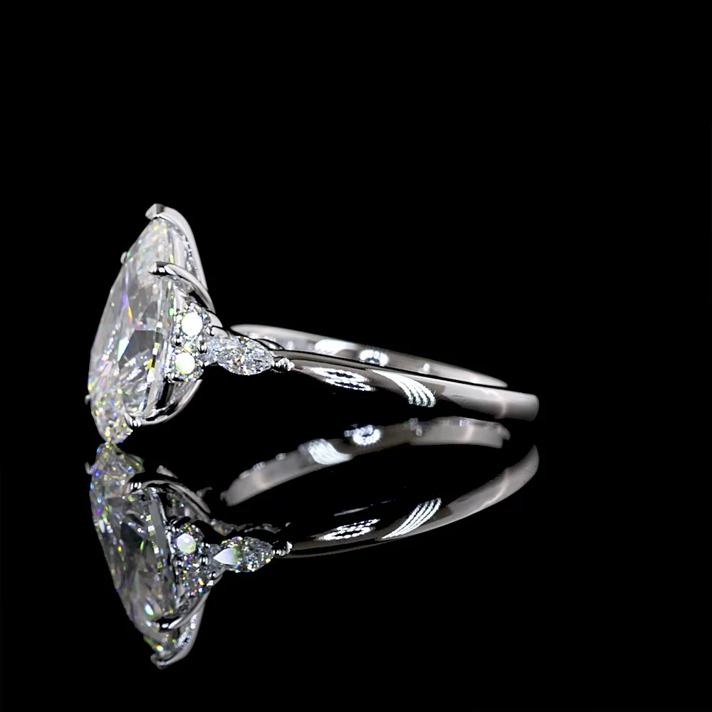 14K White Gold Pear-Shaped Special Ring with Marquise and Round Lab Diamond Side Stones - 3.50 Carat Total Diamond Weight - Covaloro Fine Jewelry - Image 3