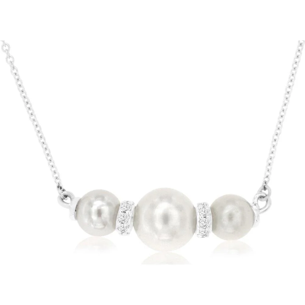 14K White Gold Pearl & Diamond Necklace with 0.15 Carats Diamond Accents - Royal Jewelry