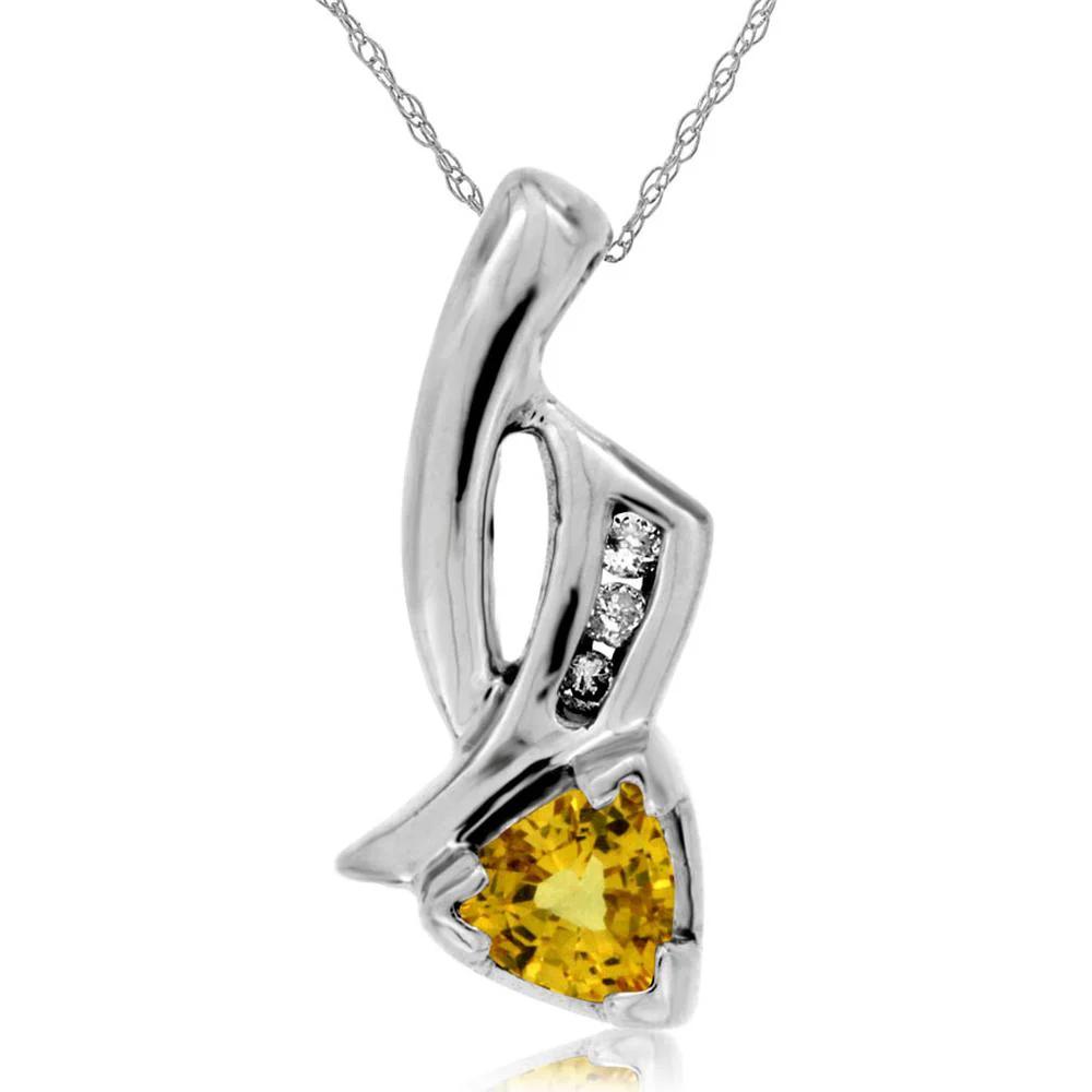 14K White Gold Pendant Necklace with 0.45 Carat Trillion Cut Yellow Sapphire and 0.03 Carat Round Diamond Accents - Royal Jewelry