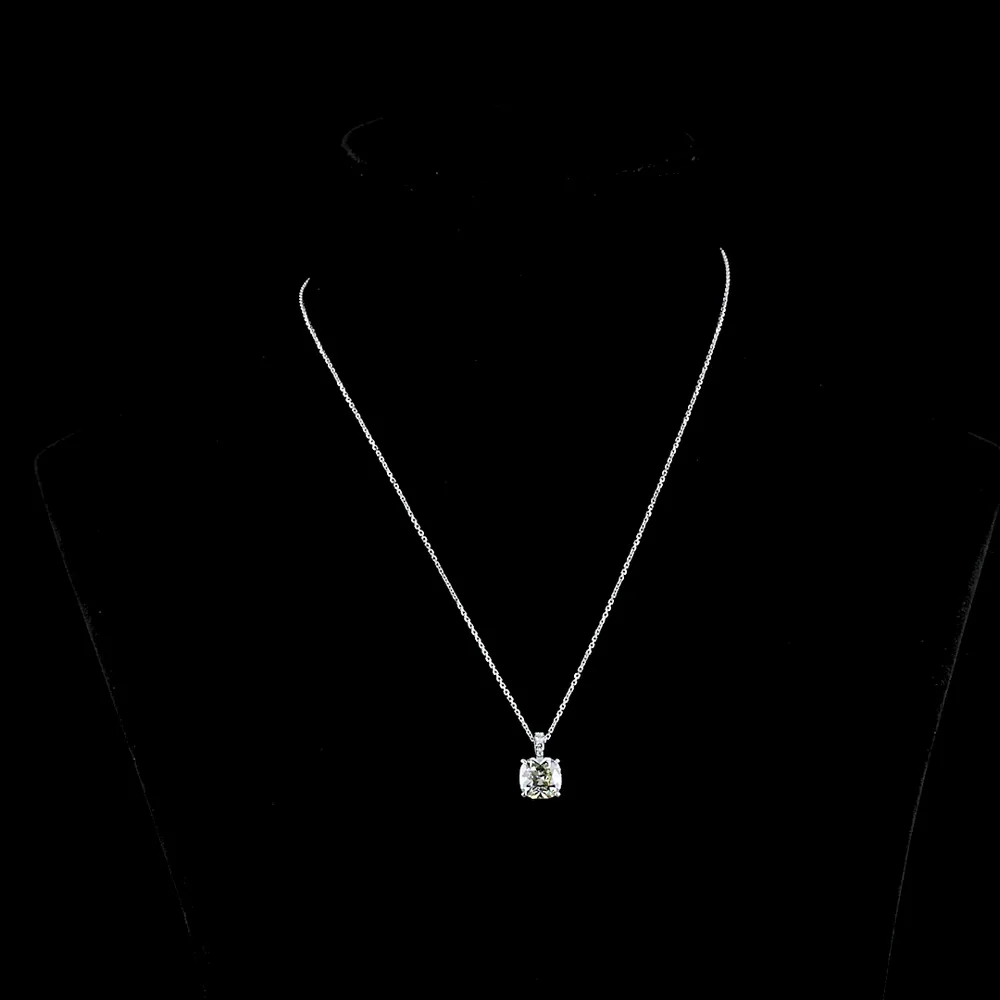 14K White Gold Pendant Necklace with 3.04 Carat Cushion Brilliant Cut Lab Diamond and Accent Stones - 3.10 Total Carat Weight - Covaloro Fine Jewelry