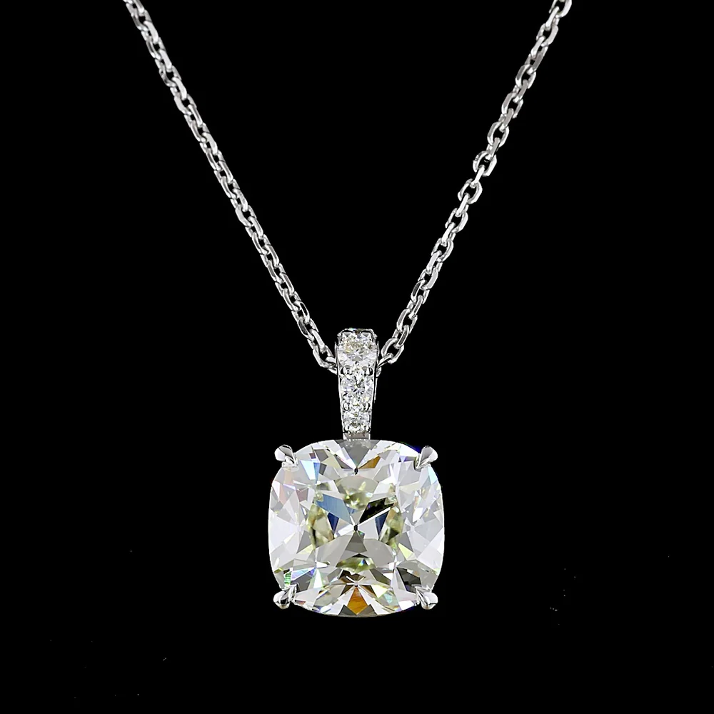 14K White Gold Pendant Necklace with 3.04 Carat Cushion Brilliant Cut Lab Diamond and Accent Stones - 3.10 Total Carat Weight - Covaloro Fine Jewelry - Image 2