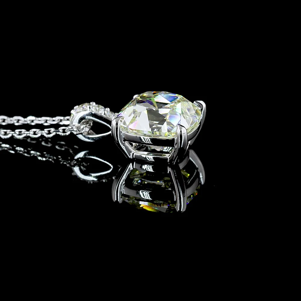 14K White Gold Pendant Necklace with 3.04 Carat Cushion Brilliant Cut Lab Diamond and Accent Stones - 3.10 Total Carat Weight - Covaloro Fine Jewelry - Image 3