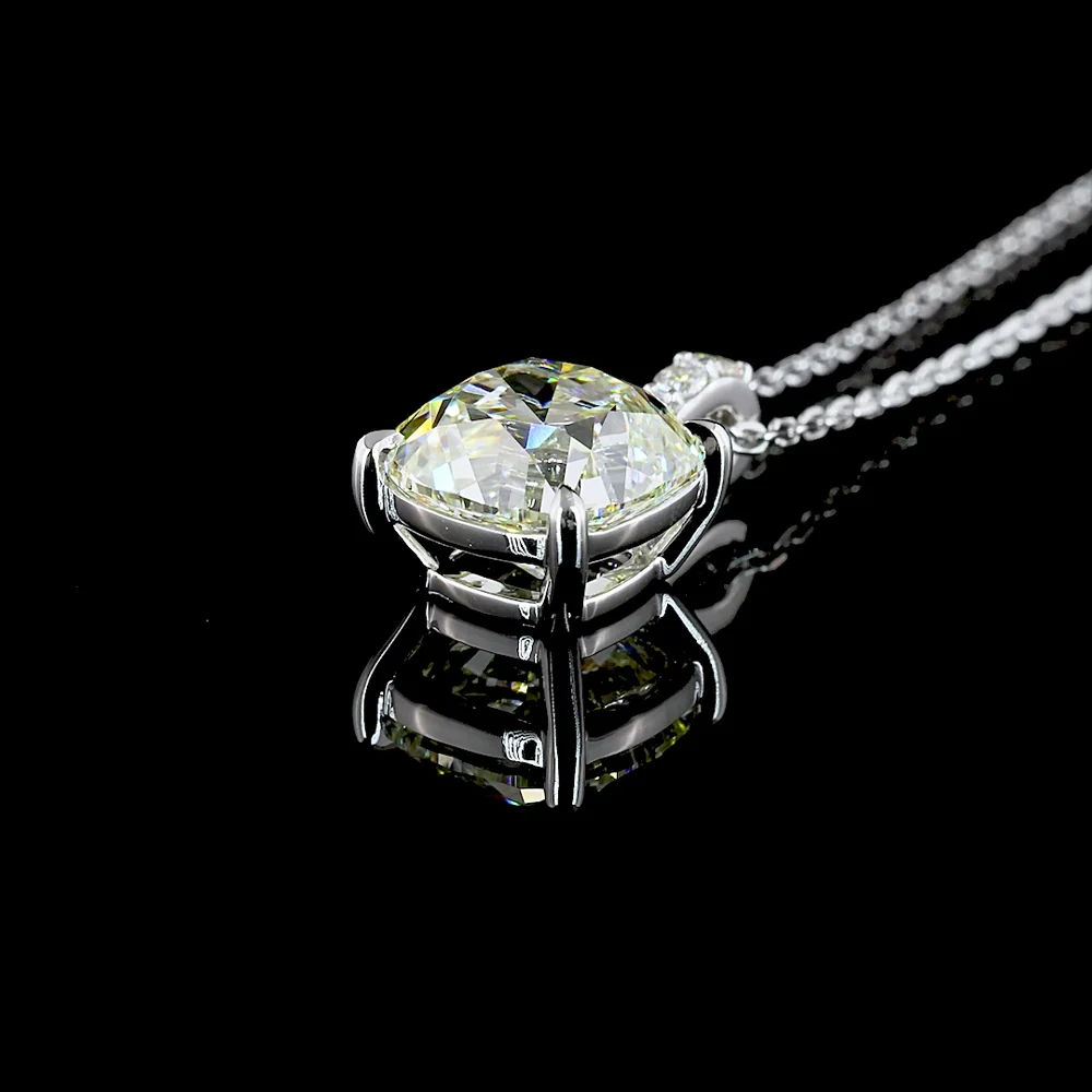 14K White Gold Pendant Necklace with 3.04 Carat Cushion Brilliant Cut Lab Diamond and Accent Stones - 3.10 Total Carat Weight - Covaloro Fine Jewelry - Image 4