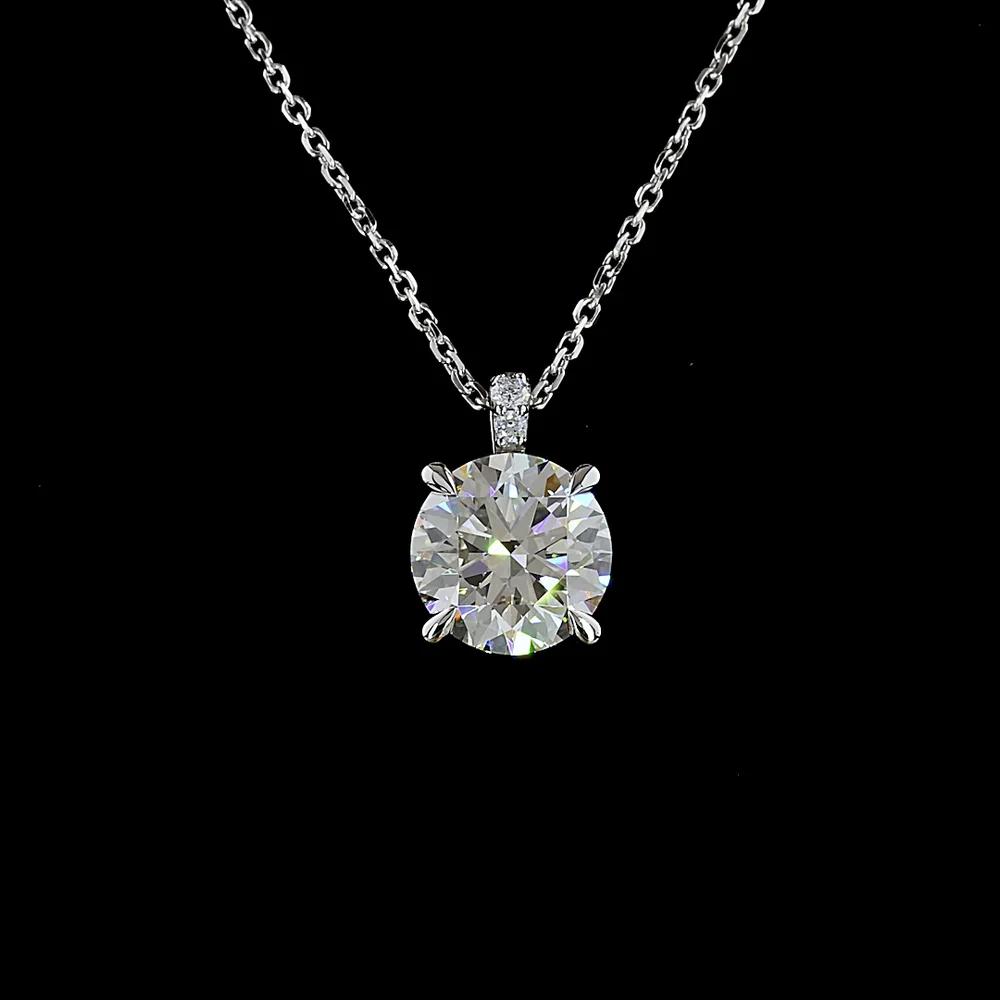 14K White Gold Pendant Necklace with 3.13 Carat Round Brilliant Lab Diamond and Accent Stones - 3.18 Total Carat Weight - Covaloro Fine Jewelry - Image 2
