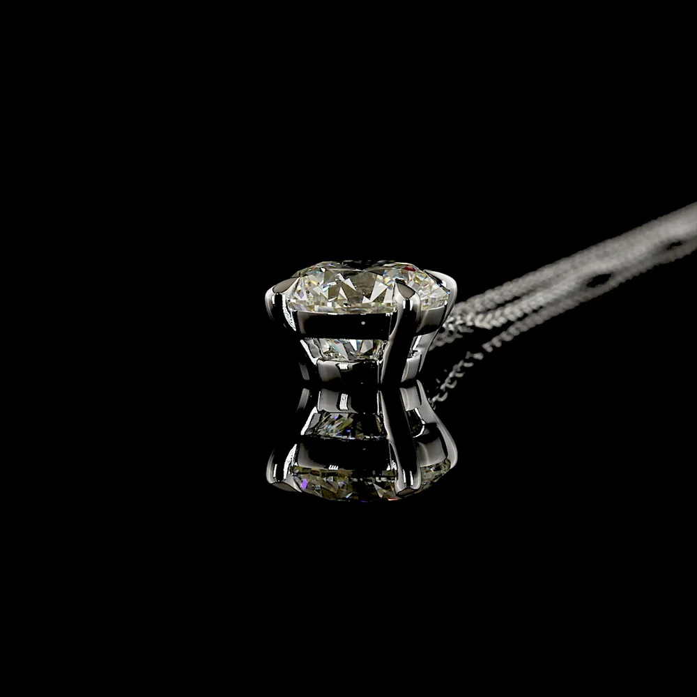 14K White Gold Pendant Necklace with 3.13 Carat Round Brilliant Lab Diamond and Accent Stones - 3.18 Total Carat Weight - Covaloro Fine Jewelry - Image 3