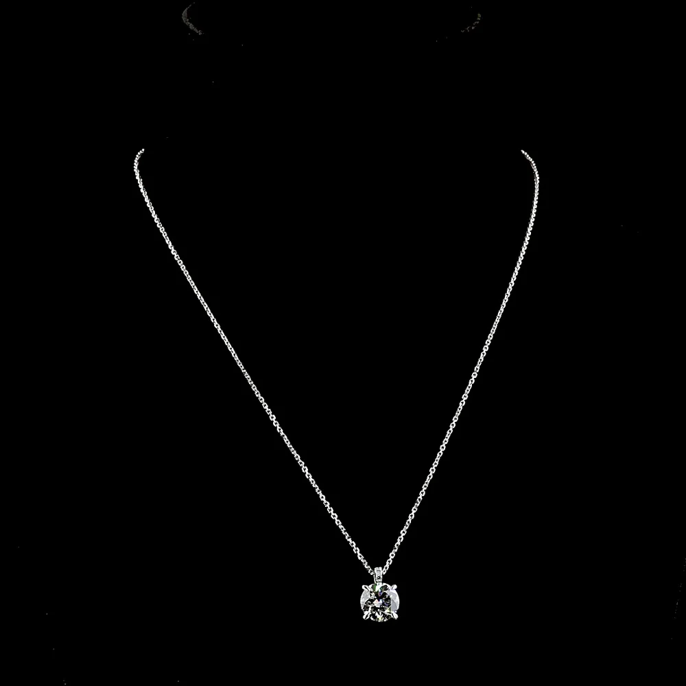 14K White Gold Pendant Necklace with 3.13 Carat Round Brilliant Lab Diamond and Accent Stones - 3.18 Total Carat Weight - Covaloro Fine Jewelry - Image 4