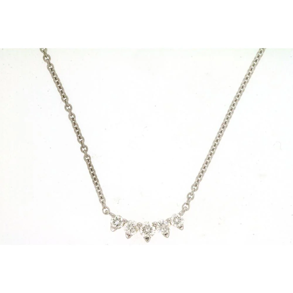 14K White Gold Pendant Necklace with 5 Round Diamonds - 0.21 Carats Total Diamond Weight - Royal Jewelry