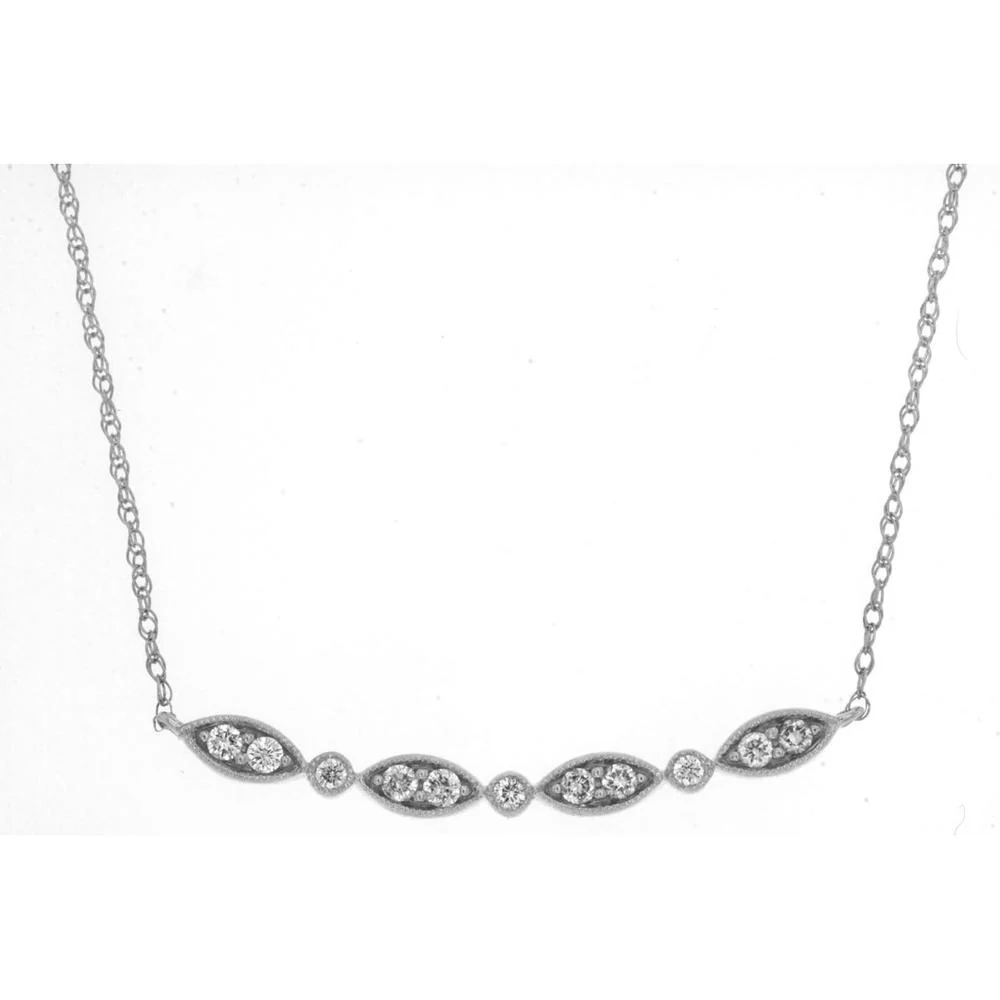 14K White Gold Pendant Necklace with Marquise Set Diamonds - 0.16 Carats Total Diamond Weight - Royal Jewelry