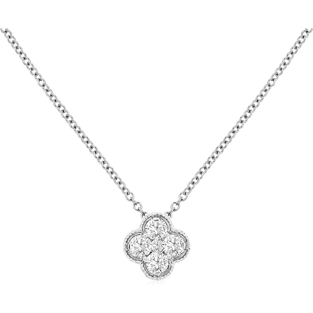 14K White Gold Pendant Necklace with Round Diamonds - 0.26 Carats Total Diamond Weight - Royal Jewelry