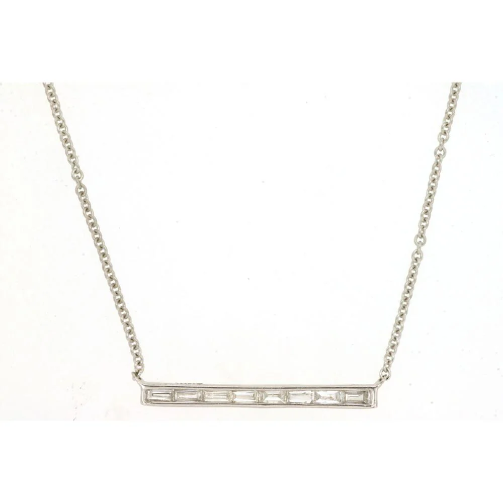 14K White Gold Pendant Necklace with Seven Baguette Diamonds - 0.14 Carats Total Diamond Weight - Royal Jewelry