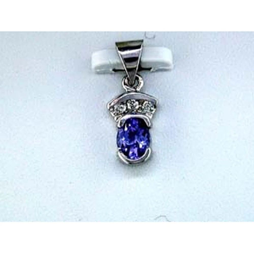 14K White Gold Pendant with 0.35 Carat Oval Tanzanite and 0.04 Carat Round Diamond Accent - Royal Jewelry
