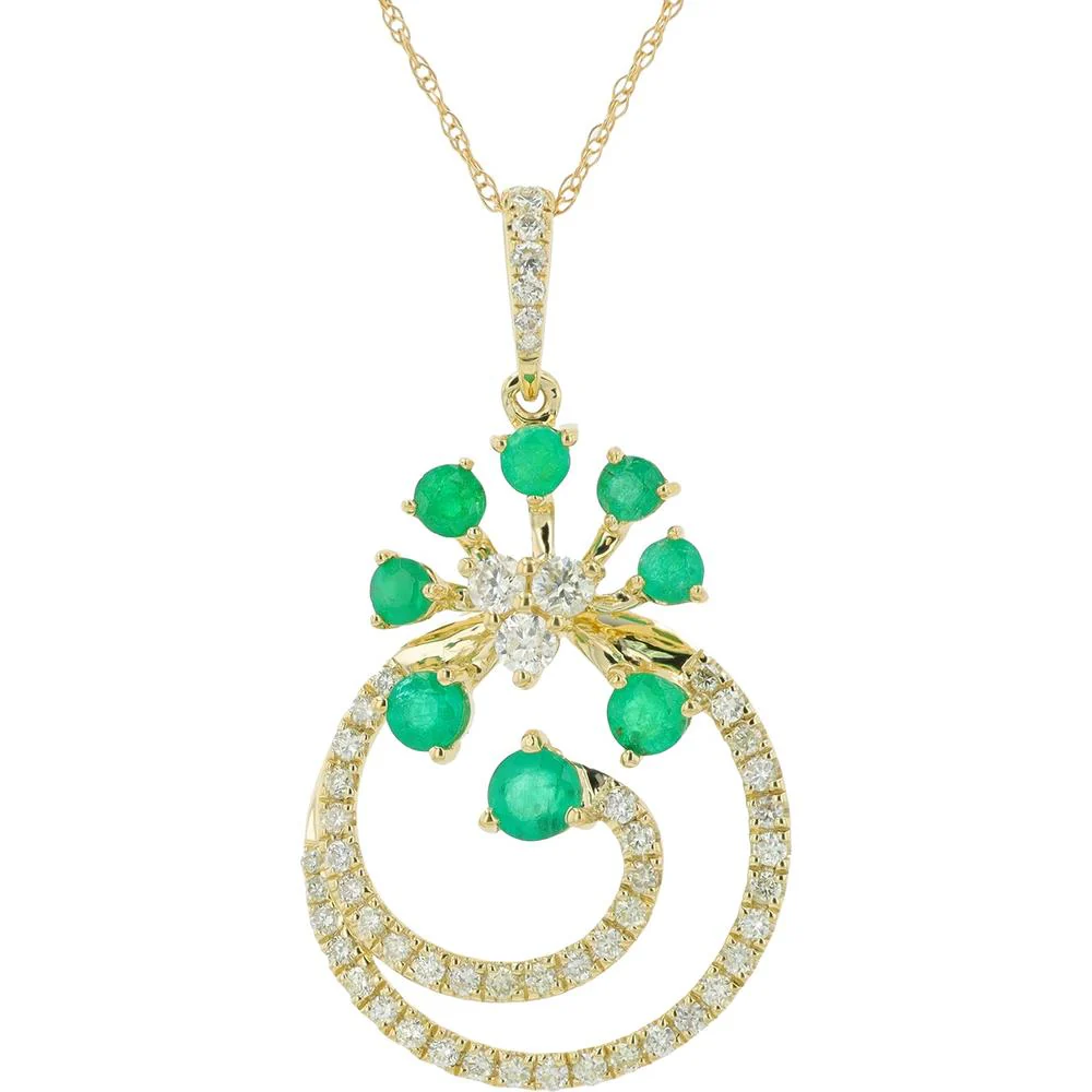 14K White Gold Pendant with 0.75 Carat Emerald and 0.52 Carat Diamond Accents