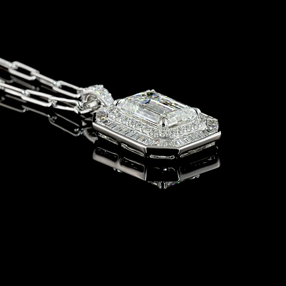 14K White Gold Pendant with 5.05 Carat Emerald Cut Lab Diamond & Mixed Shape Accent Diamonds - 6.81 Carat Total Weight - Covaloro Fine Jewelry - Image 3