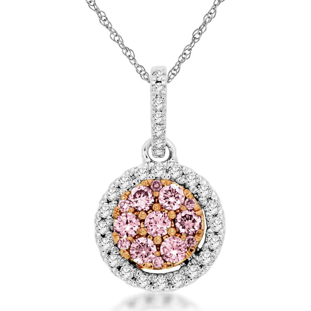 14K White Gold Pendant with Pink & White Diamonds - 0.41 Carats Total Diamond Weight - Royal Jewelry