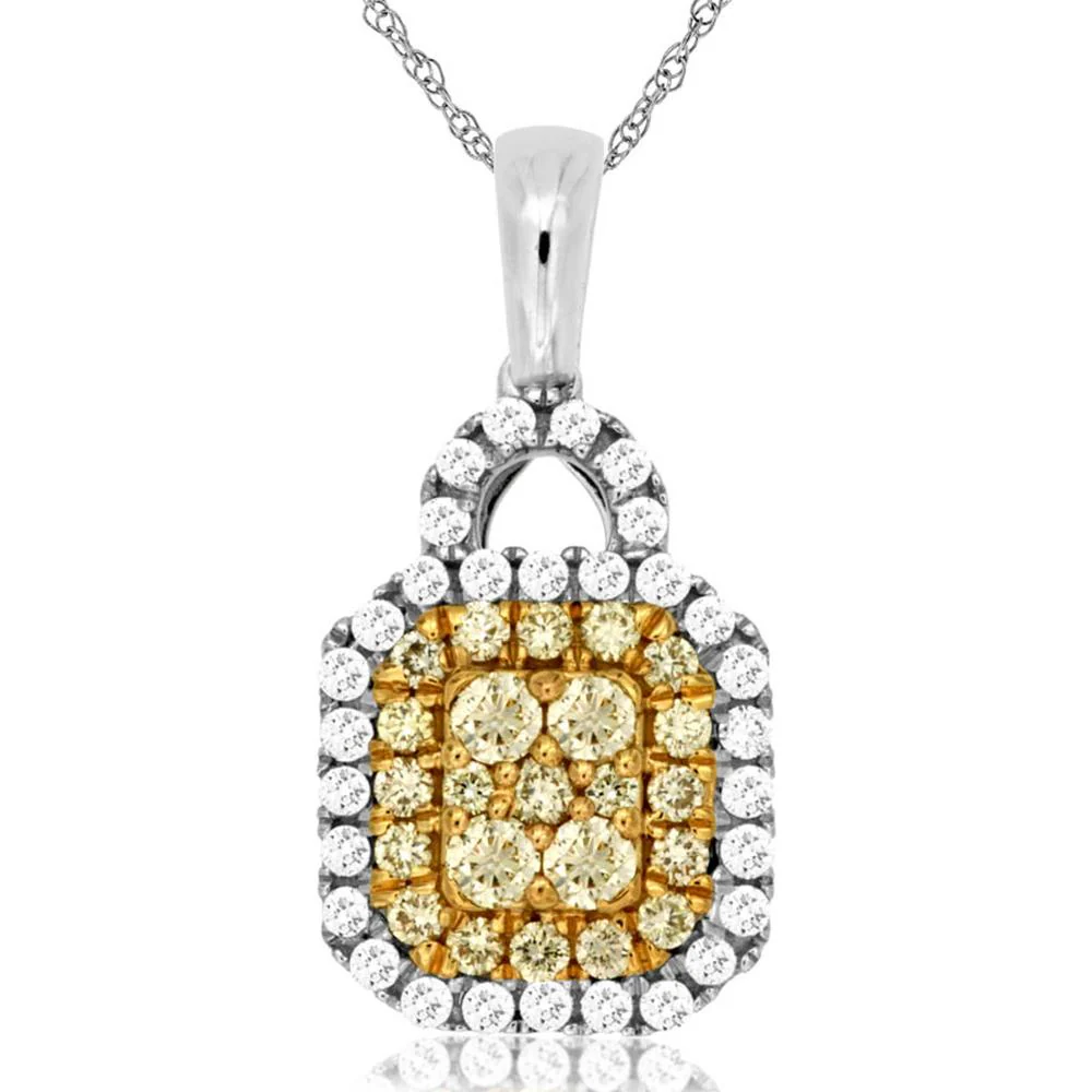 14K White Gold Pendant with Yellow & White Diamonds - 0.55 Carats Total Diamond Weight - Royal Jewelry
