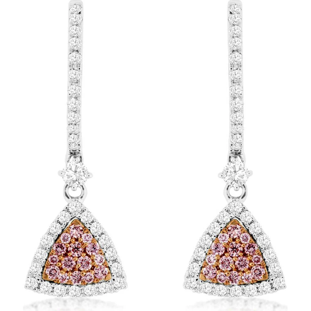 14K White Gold Pink and White Diamond Drop Earrings - 0.48 Carats Total Pink Diamond Weight, 0.35 Carats Total White Diamond Weight - Royal Jewelry