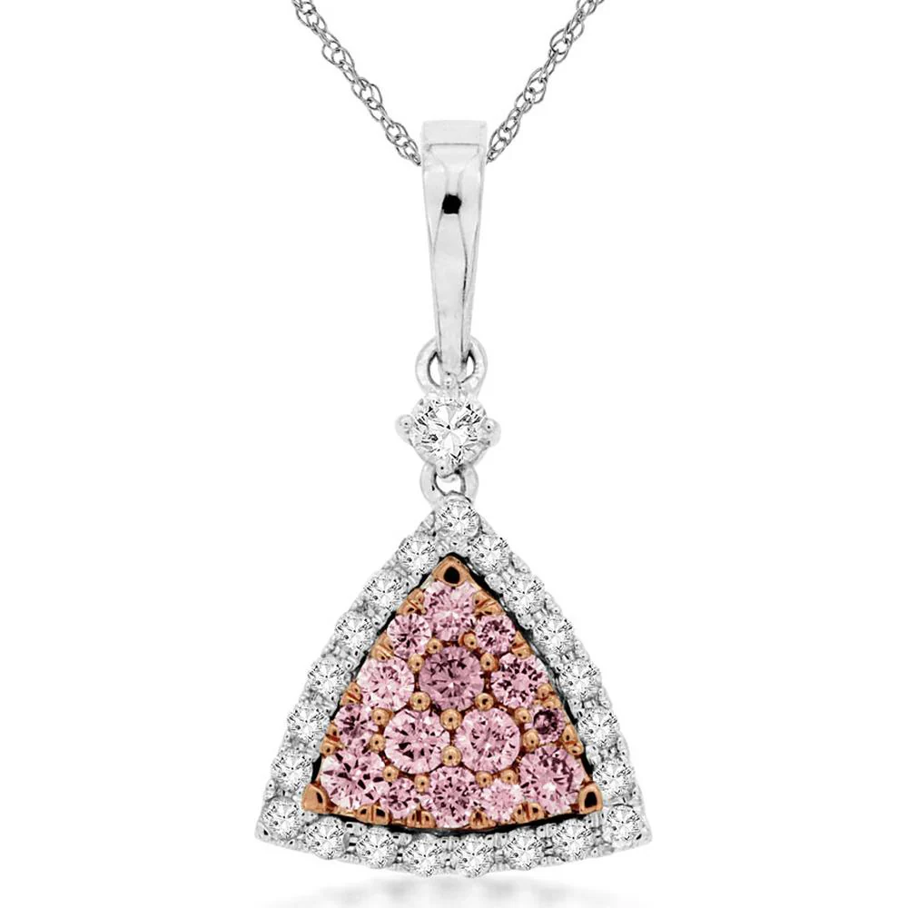 14K White Gold Pink and White Diamond Triangle Pendant - 0.55 Carats Total Diamond Weight - Royal Jewelry