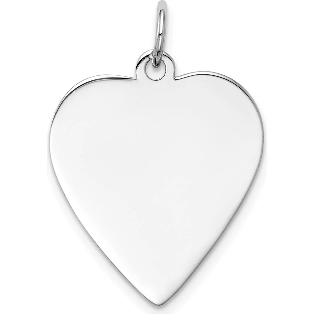 14K White Gold Plain Engravable Heart Charm with Polished Finish - 27mm Length by Oro Pregiato