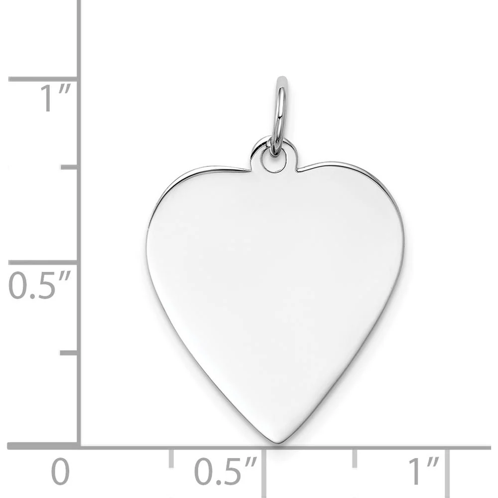 14K White Gold Plain Engravable Heart Charm with Polished Finish - 27mm Length by Oro Pregiato - Image 3