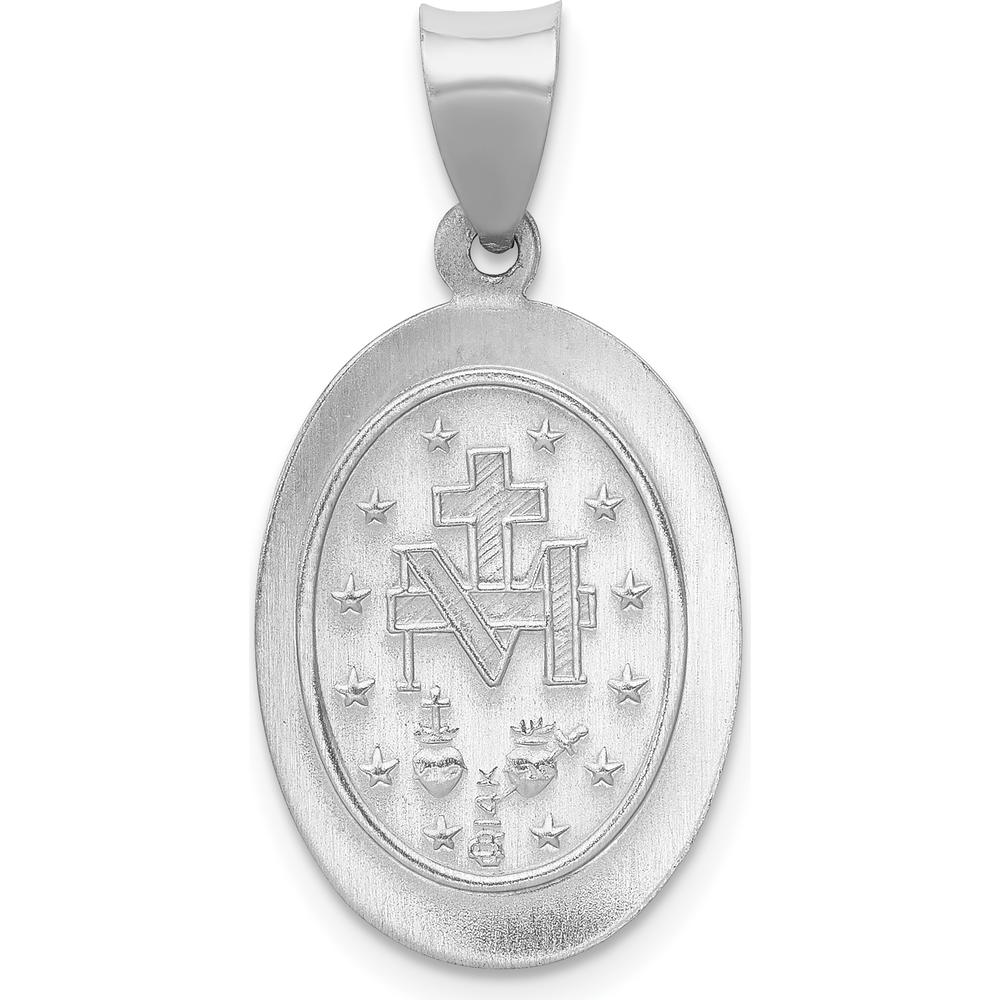 14K White Gold Polished and Satin Hollow Miraculous Medal Oval Pendant - Faith Inspired Design by Oro Pregiato - Image 3