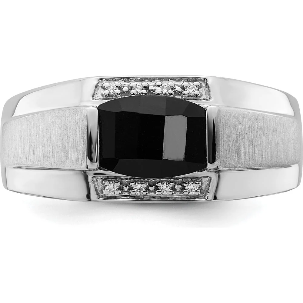 14K White Gold Polished & Satin Onyx and Diamond Men's Ring - 1.35 Carat Onyx, 0.05 Carat Diamonds - Size 10 by IBGoodman - Image 4