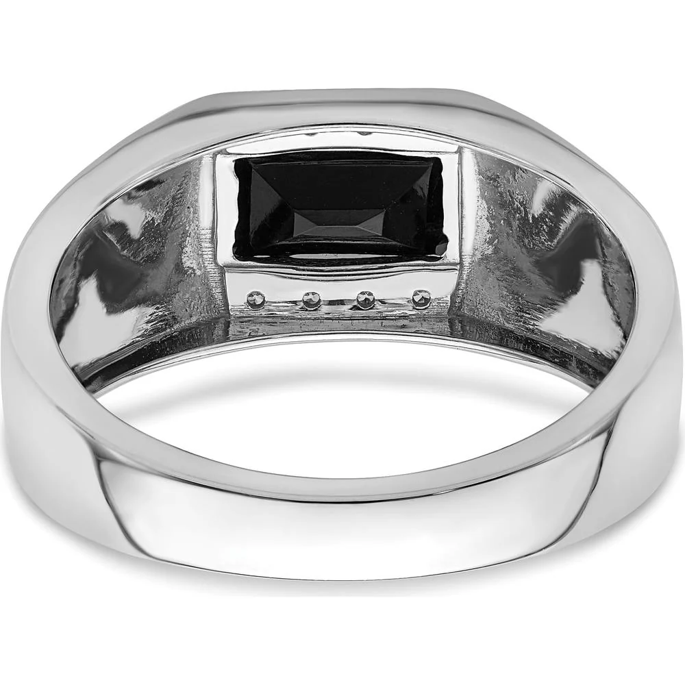 14K White Gold Polished & Satin Onyx and Diamond Men's Ring - 1.35 Carat Onyx, 0.05 Carat Diamonds - Size 10 by IBGoodman - Image 5