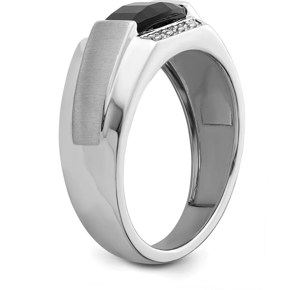 14K White Gold Polished & Satin Onyx and Diamond Men's Ring - 1.35 Carat Onyx, 0.05 Carat Diamonds - Size 10 by IBGoodman - Image 6