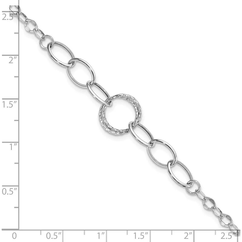 14K White Gold Polished and Textured Fancy Link Bracelet - 8" Length by Oro Pregiato - Image 3