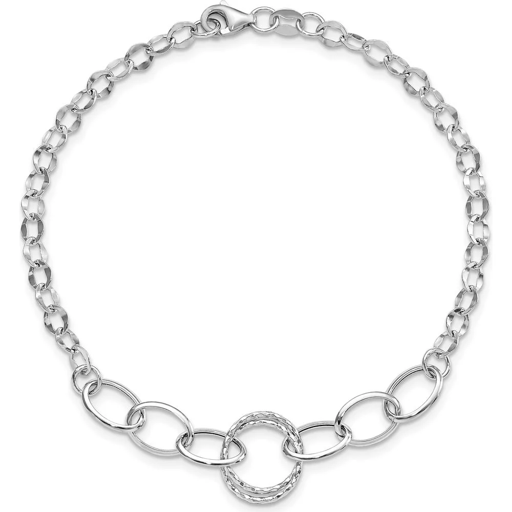 14K White Gold Polished and Textured Fancy Link Bracelet - 8" Length by Oro Pregiato - Image 4