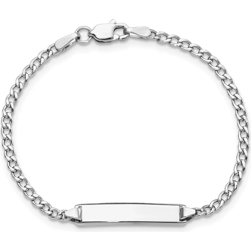 14K White Gold Polished Cuban Link ID Bracelet for Children - 5.5" Length by Oro Pregiato - Image 4