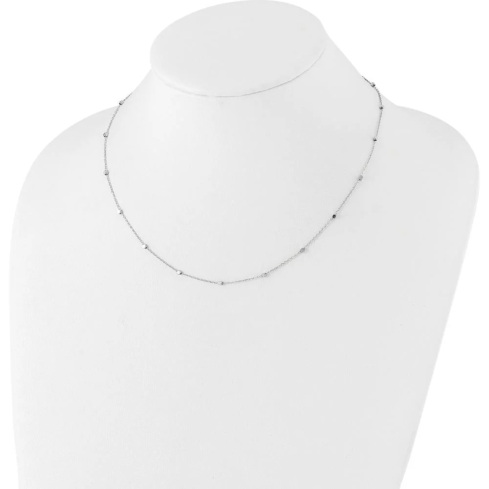 14K White Gold Polished Cube Stations Necklace with Diamond-Cut Texture - 16" Plus 2" Extender by Oro Pregiato - Image 2