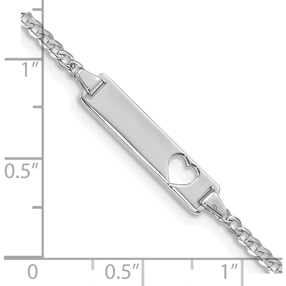 14K White Gold Polished Curb Link ID Plate Bracelet with Cut-Out Heart - 7 Inch by Oro Pregiato - Image 3