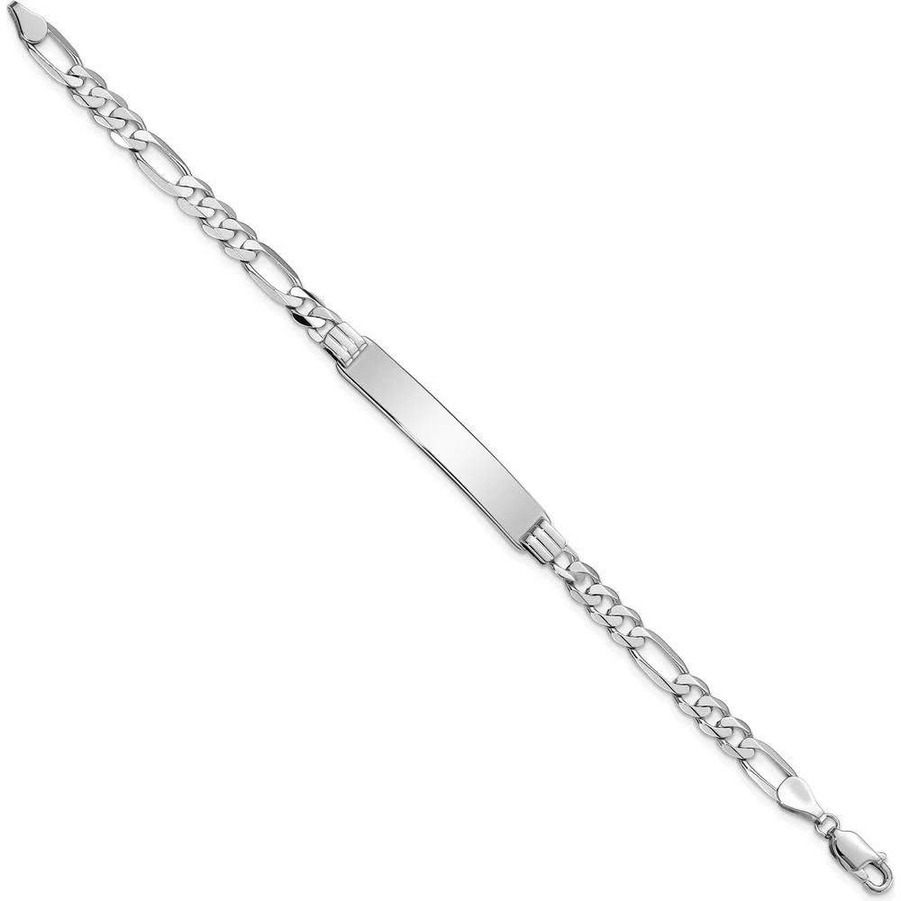 14K White Gold Polished Figaro Link ID Bracelet with 33.5x7mm Solid Plate - Engravable by Oro Pregiato - Image 2