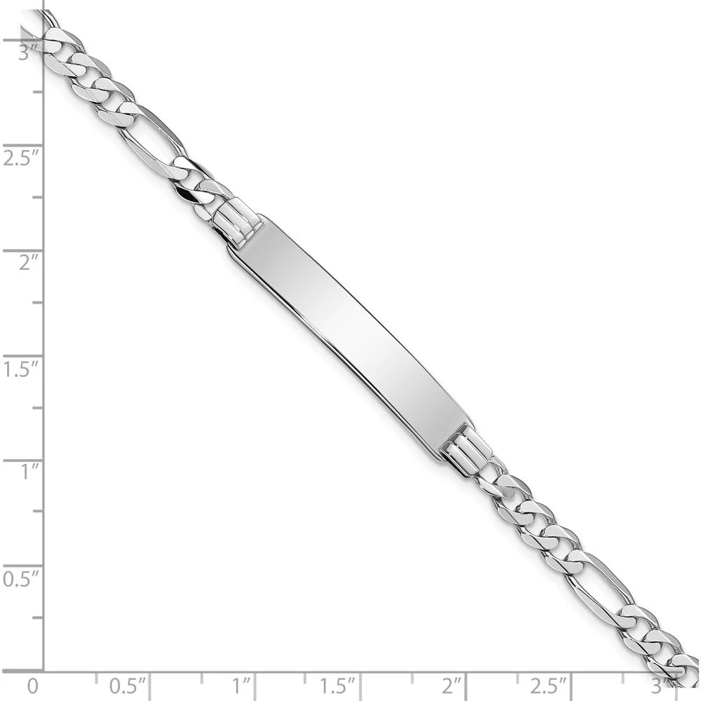 14K White Gold Polished Figaro Link ID Bracelet with 33.5x7mm Solid Plate - Engravable by Oro Pregiato - Image 3