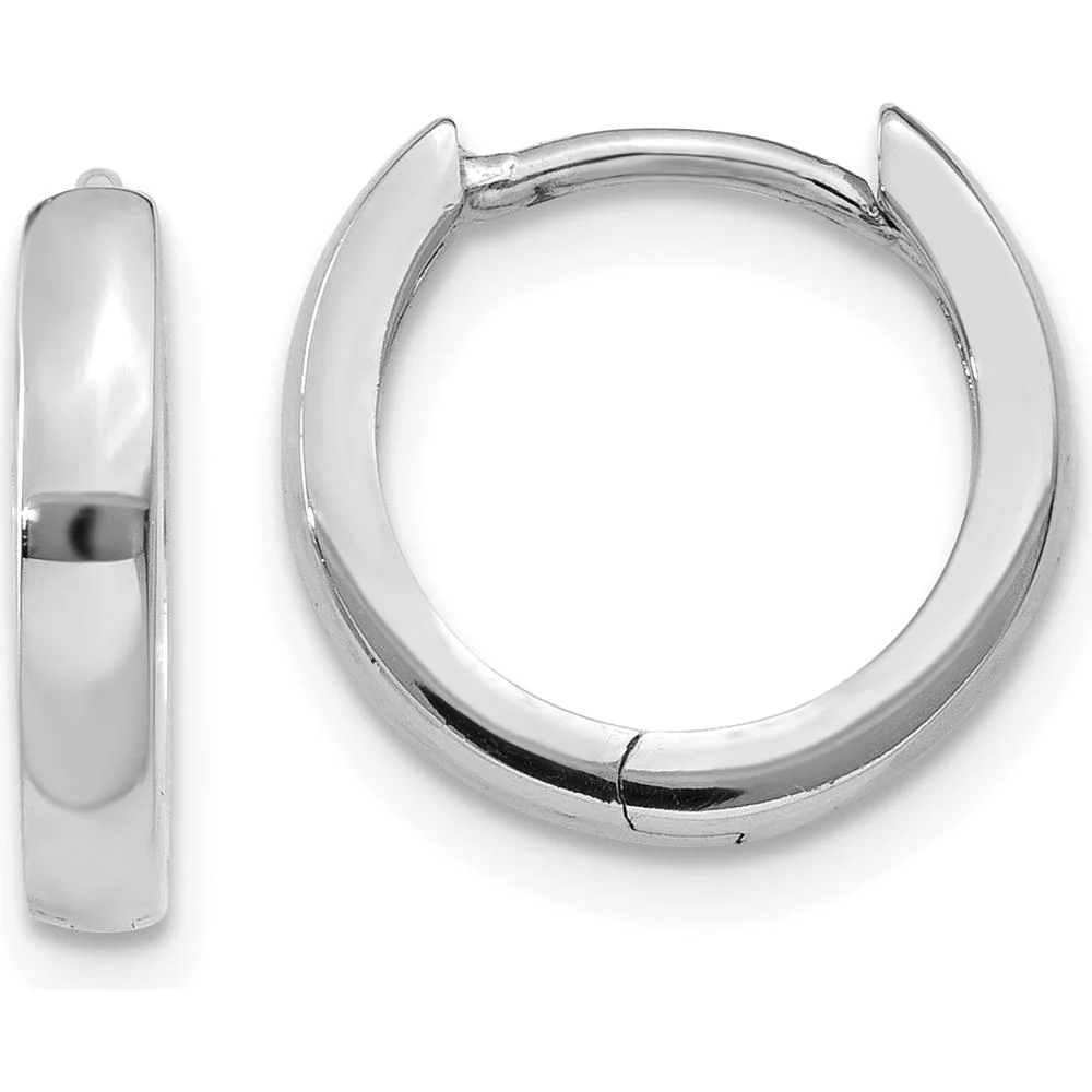 14K White Gold Polished Hinged Hoop Earrings - Elegant and Timeless Design by Oro Pregiato