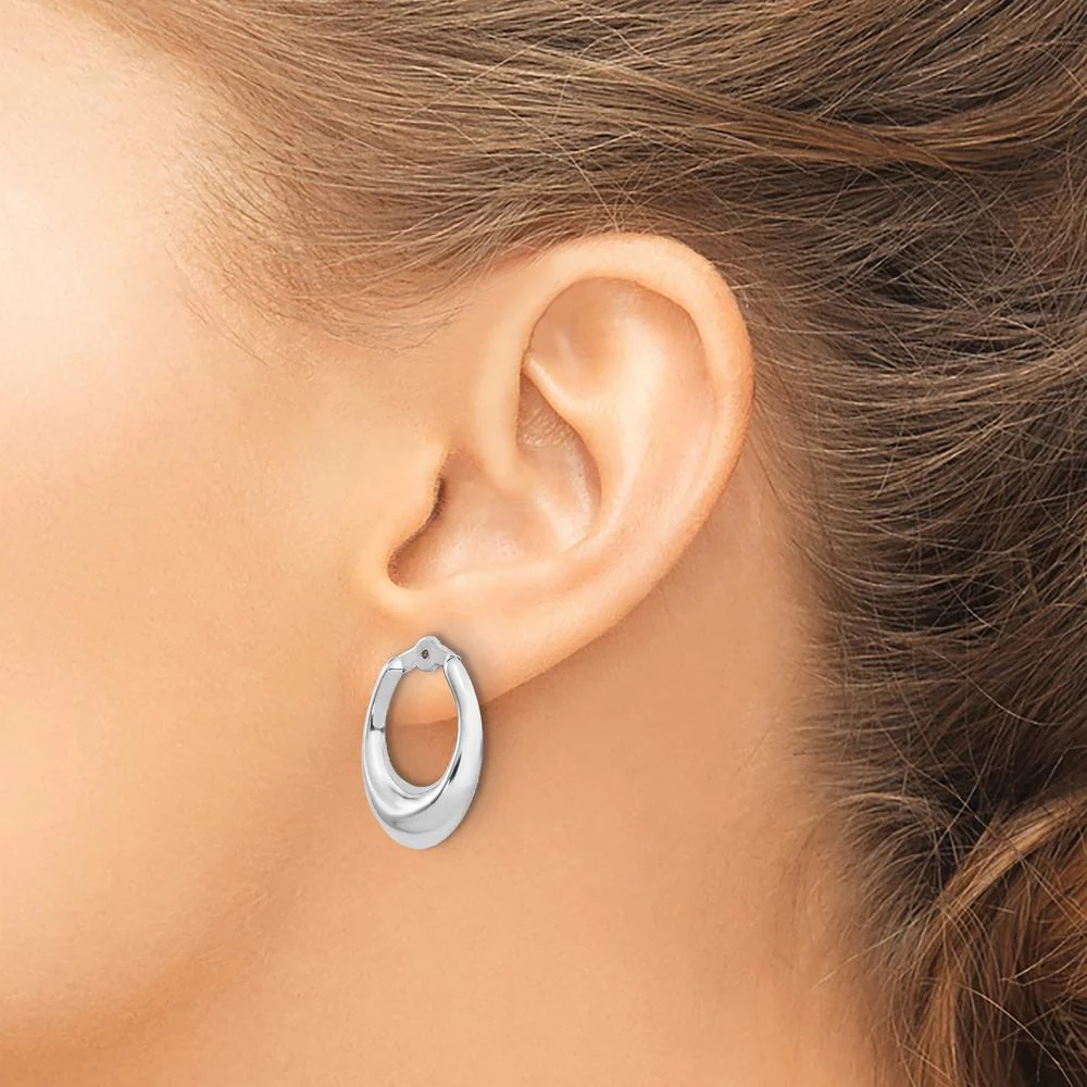14K White Gold Polished Hoop Earring Jackets - Elegant and Timeless Design by Oro Pregiato - Image 3