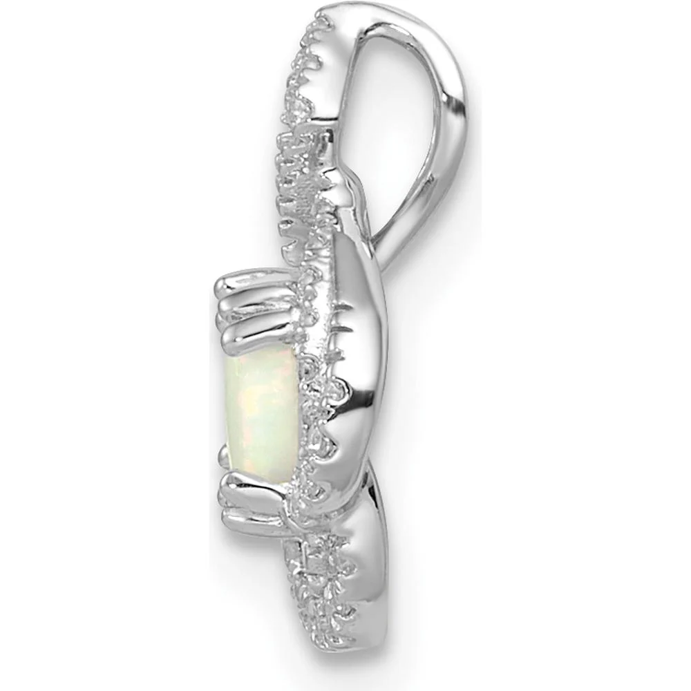 14K White Gold Polished Oval Opal and Diamond Vintage Chain Slide Pendant with 0.43 Carat Opal and 0.04 Carat Total Diamond Weight by Oro Pregiato - Image 2