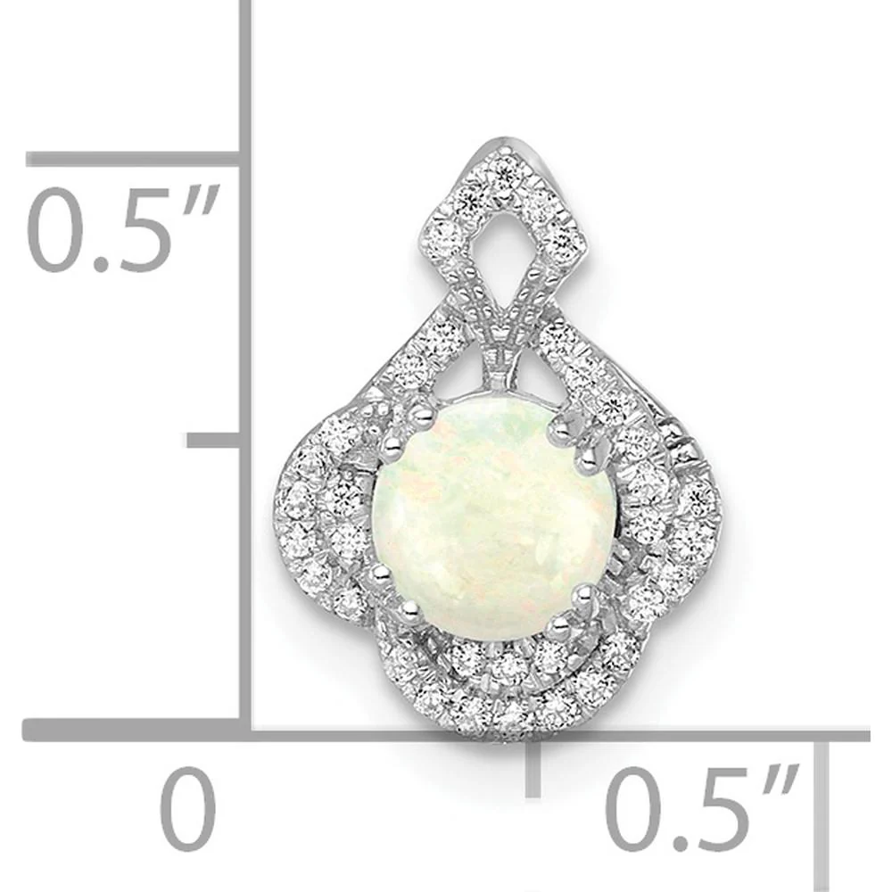 14K White Gold Polished Oval Opal and Diamond Vintage Chain Slide Pendant with 0.43 Carat Opal and 0.04 Carat Total Diamond Weight by Oro Pregiato - Image 3