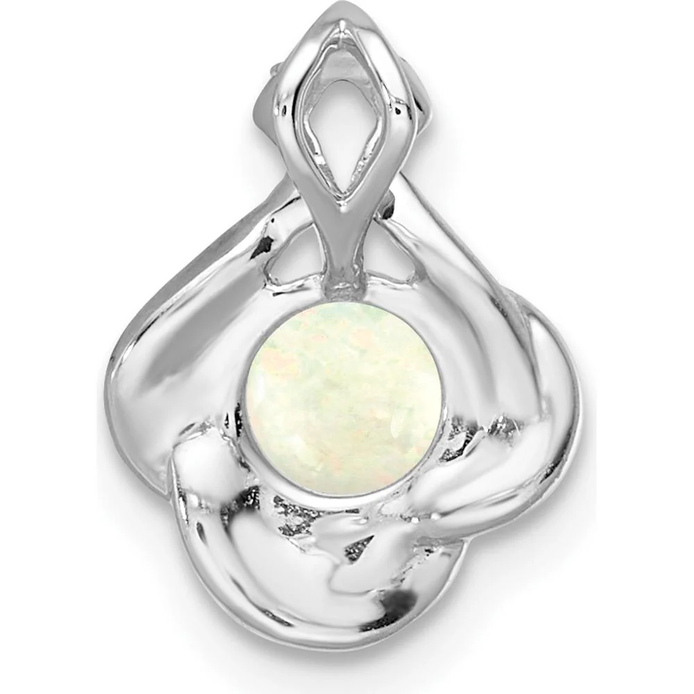 14K White Gold Polished Oval Opal and Diamond Vintage Chain Slide Pendant with 0.43 Carat Opal and 0.04 Carat Total Diamond Weight by Oro Pregiato - Image 4