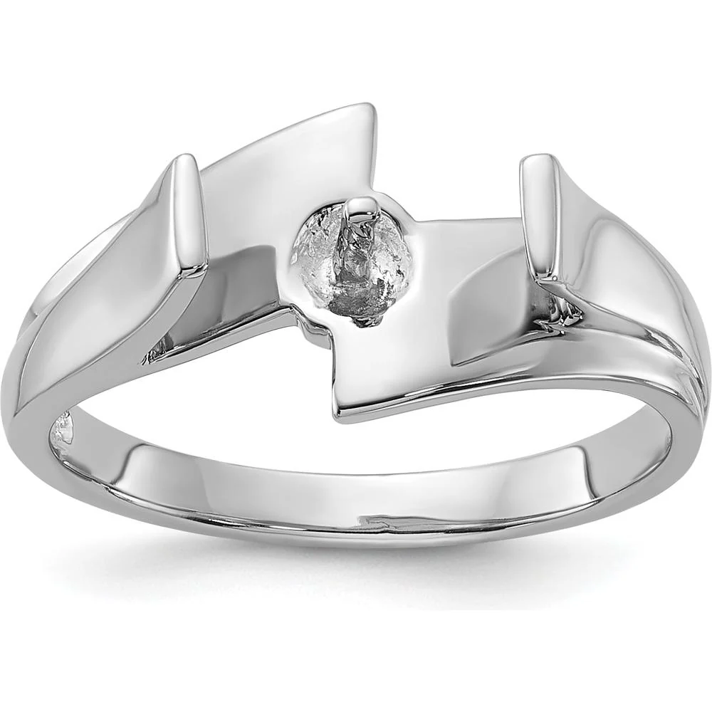 14K White Gold Polished Pearl Ring Mounting - 6mm Stone Setting - Size 6 by Oro Pregiato